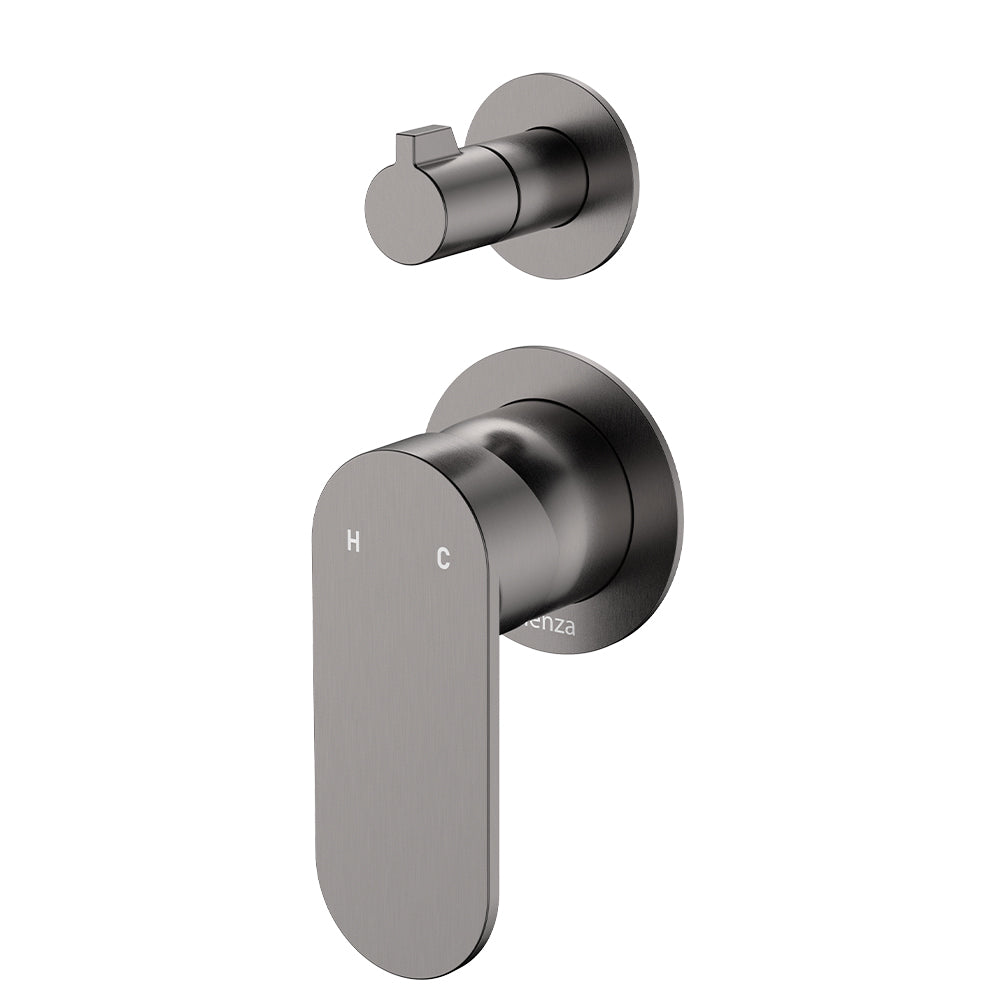 Fienza Empire Slim Wall Mixer & Diverter Small Round Plates Gun Metal
