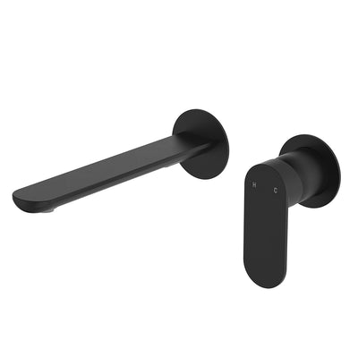 Fienza Empire Slim Wall Basin/Bath Mixer Set 200mm Matte Black