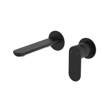 Fienza Empire Slim Wall Basin/Bath Mixer Set 160mm Matte Black