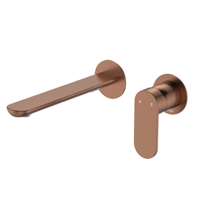 Fienza Empire Slim Wall Basin/Bath Mixer Set 200mm Brushed Copper