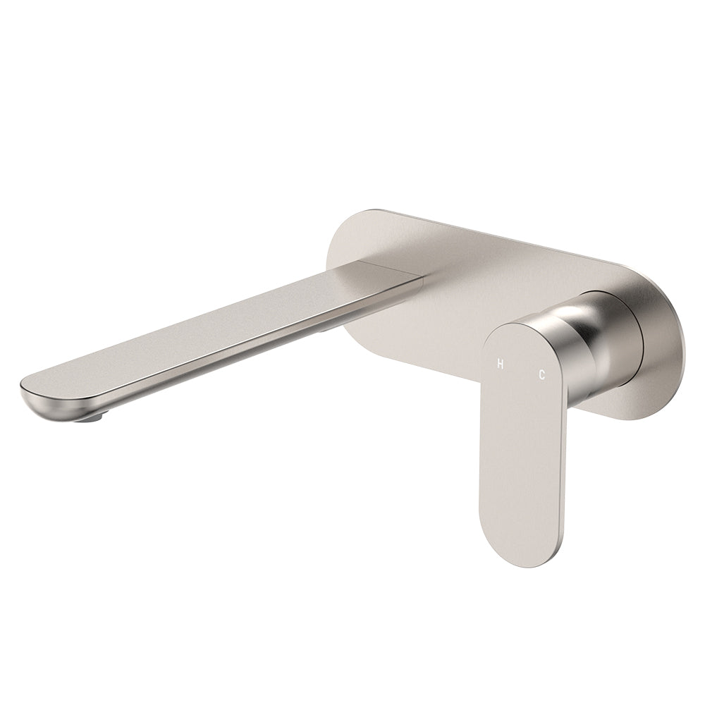 Fienza Empire Slim Wall Basin/Bath Mixer Set Oval Plate 200mm Brushed Nickel