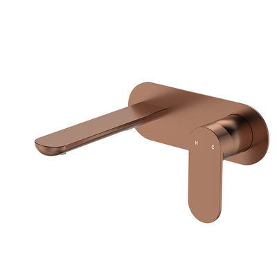 Fienza Empire Slim Wall Basin/Bath Mixer Set Oval Plate 160mm Brushed Copper