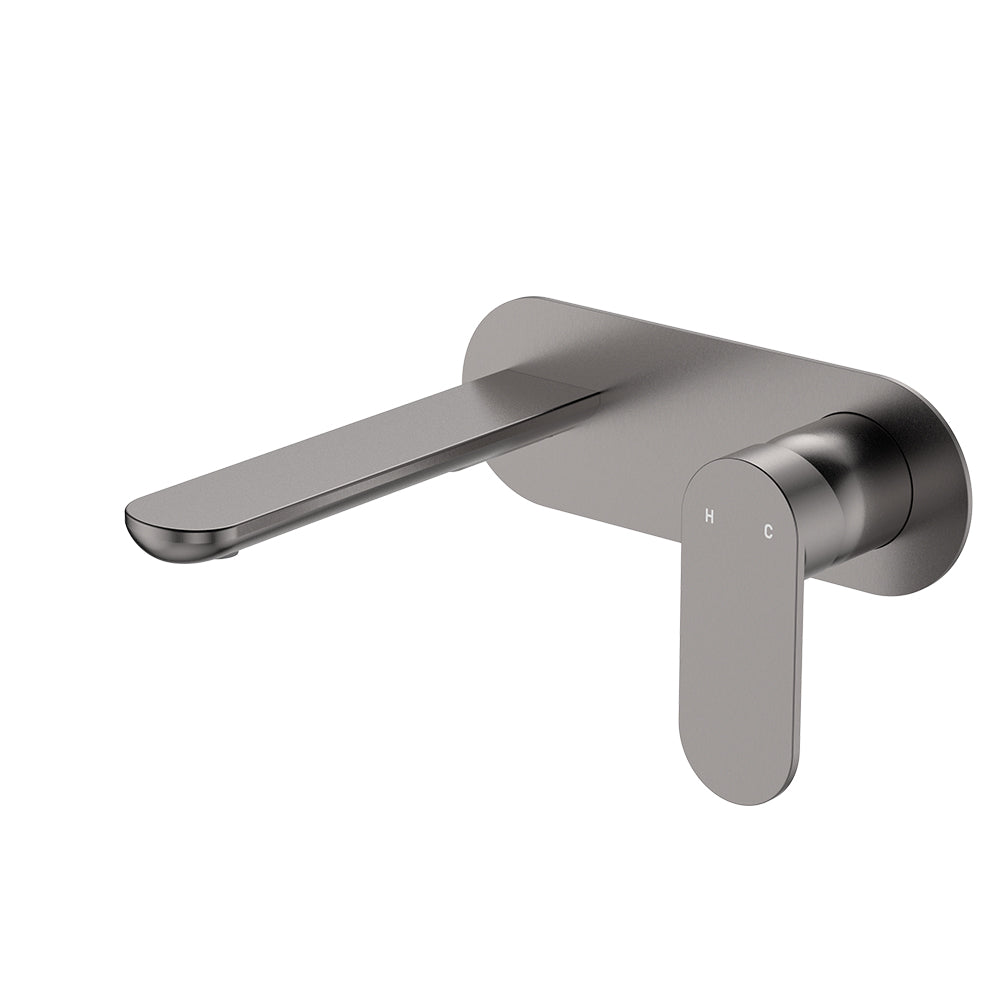 Fienza Empire Slim Wall Basin/Bath Mixer Set Oval Plate 160mm Gun Metal