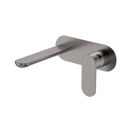 Fienza Empire Slim Wall Basin/Bath Mixer Set Oval Plate 160mm Gun Metal