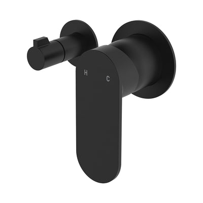 Fienza Empire Slim Wall Mixer & Diverter Small Round Plates Horizontal Matte Black