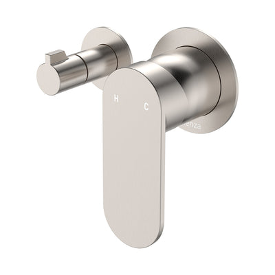 Fienza Empire Slim Wall Mixer & Diverter Small Round Plates Horizontal Brushed Nickel