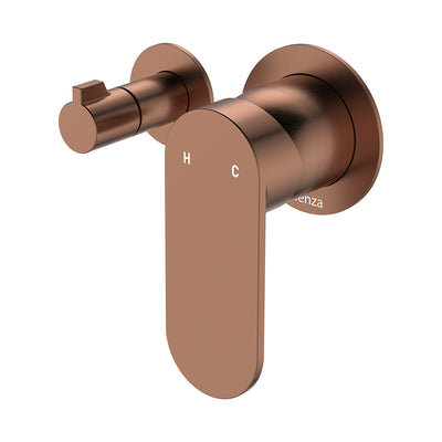 Fienza Empire Slim Wall Mixer & Diverter Small Round Plates Horizontal Brushed Copper