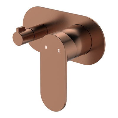 Fienza Empire Slim Wall Mixer & Diverter Oval Plate Horizontal Brushed Copper