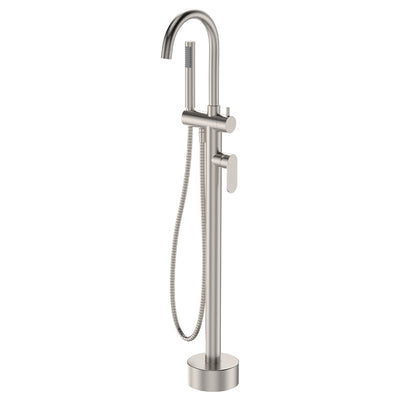 Fienza Empire Slim Floor Mounted Bath Mixer & Handshower Brushed Nickel