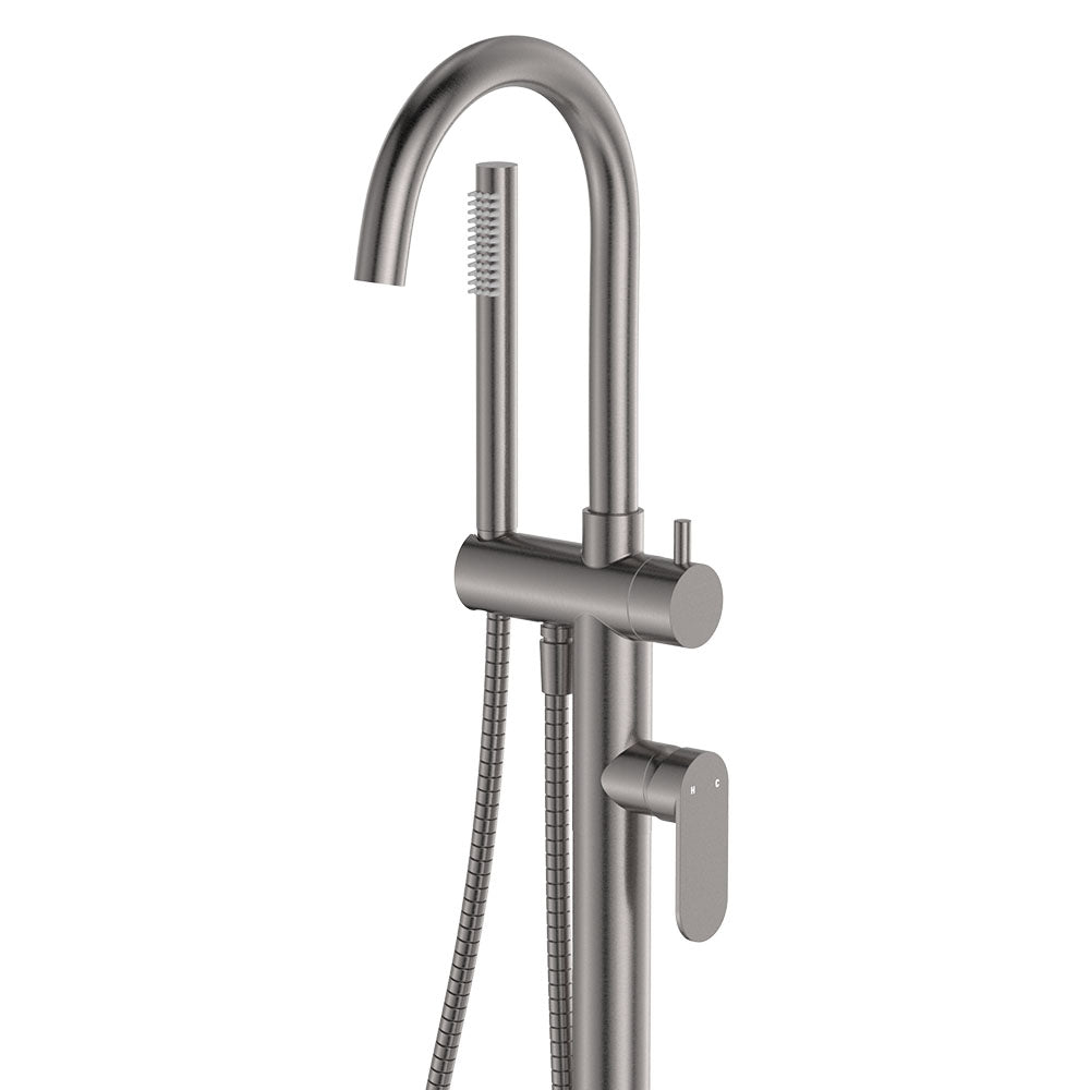 Fienza Empire Slim Floor Mounted Bath Mixer & Handshower Gun Metal