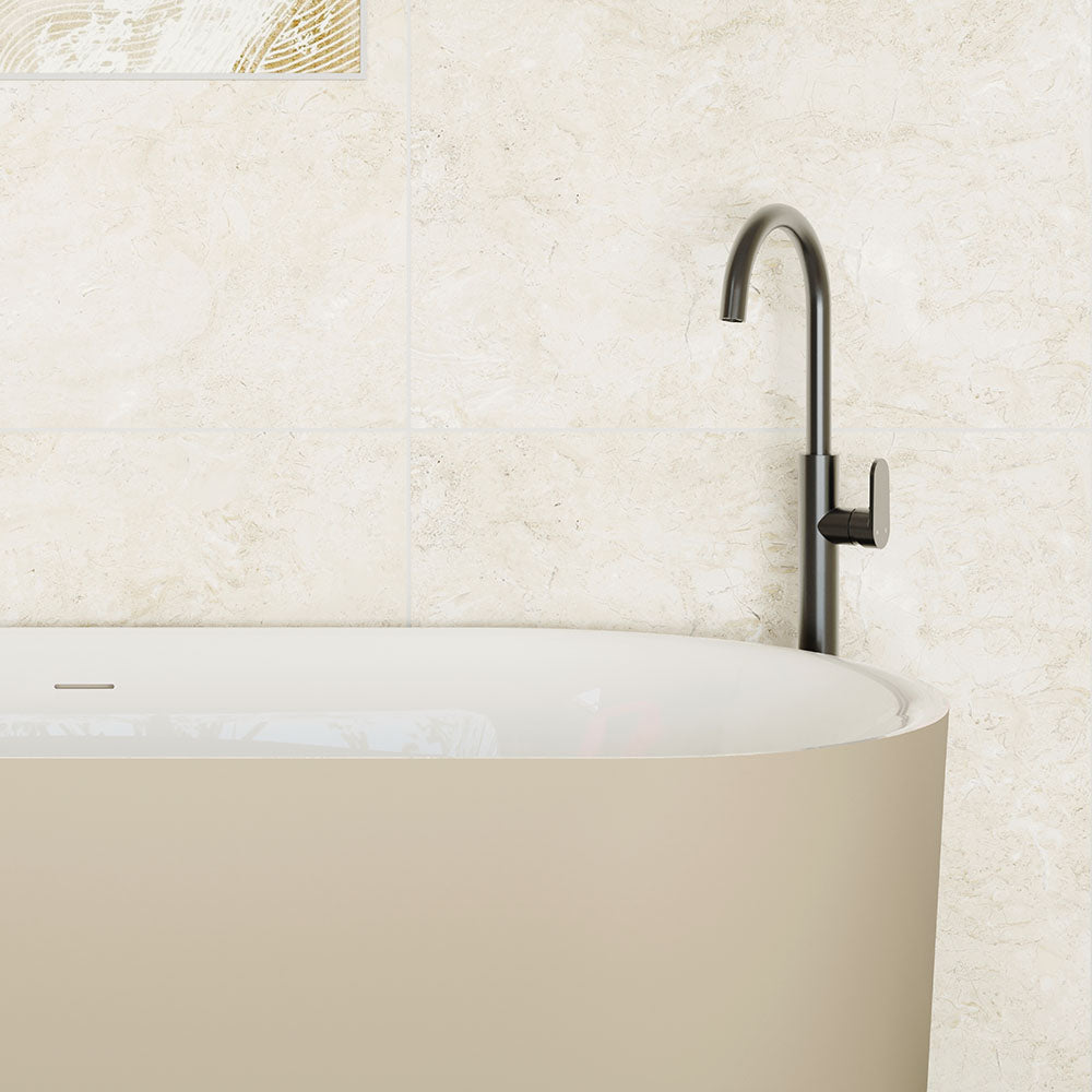 Fienza Empire Slim Floor Mounted Bath Mixer & Handshower Gun Metal