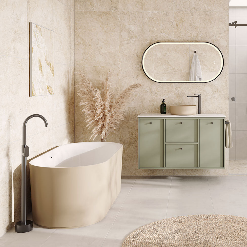 Fienza Empire Slim Floor Mounted Bath Mixer & Handshower Gun Metal