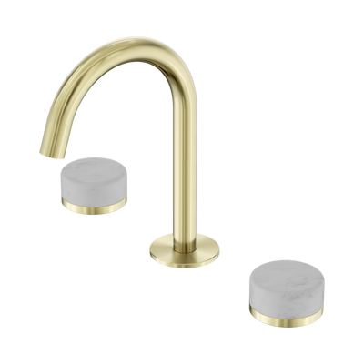 Nero Serenity Basin Set Arc Spout With Carrara Handle Brushed Gold