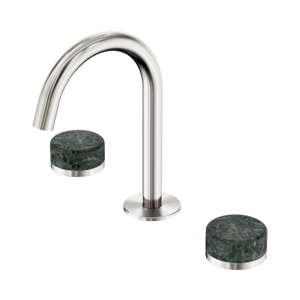 Nero Serenity Basin Set Arc Spout With Verde Alpi Handle Brushed Brushed Nickel