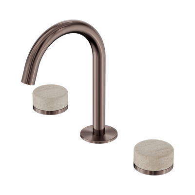Nero Serenity Basin Set Arc Spout With Rome Travertine Handle Brushed Bronze