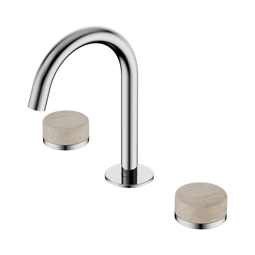 Nero Serenity Basin Set Arc Spout With Rome Travertine Handle Brushed Nickel