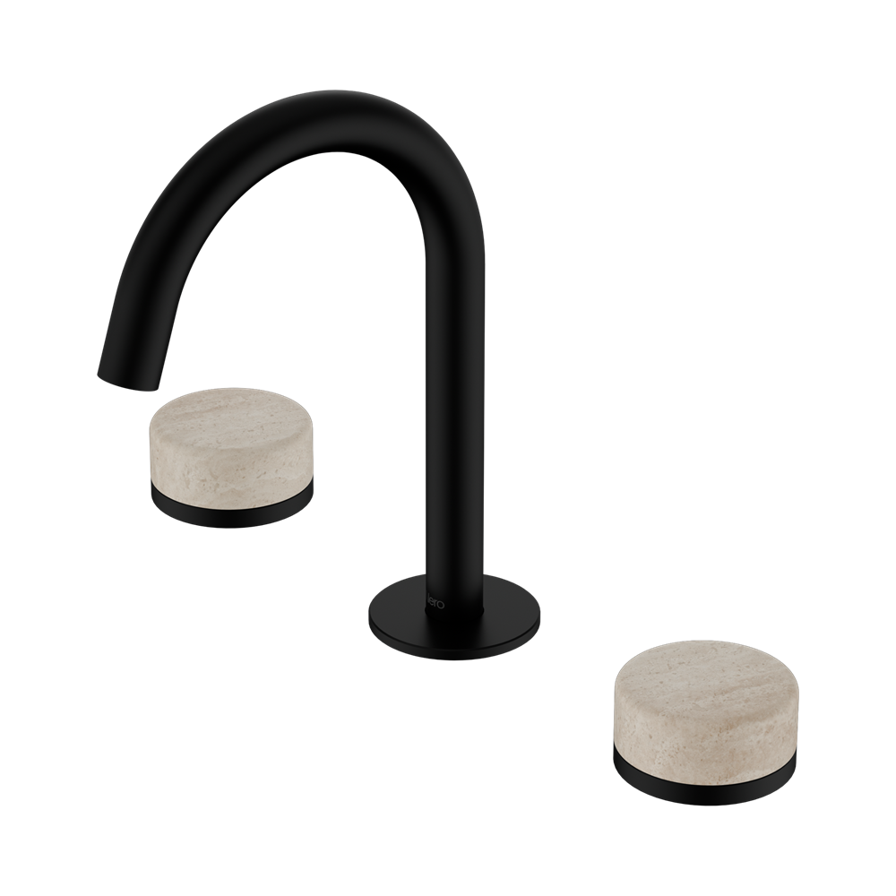 Nero Serenity Basin Set Arc Spout With Rome Travertine Handle Brushed Matte Black