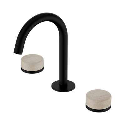 Nero Serenity Basin Set Arc Spout With Rome Travertine Handle Brushed Matte Black