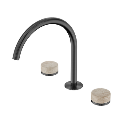 Nero Serenity Bath/Kitchen Set Arc Spout With Rome Travertine Handle Gun Metal