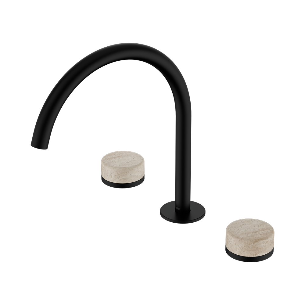 Nero Serenity Bath/Kitchen Set Arc Spout With Rome Travertine Handle Matte Black