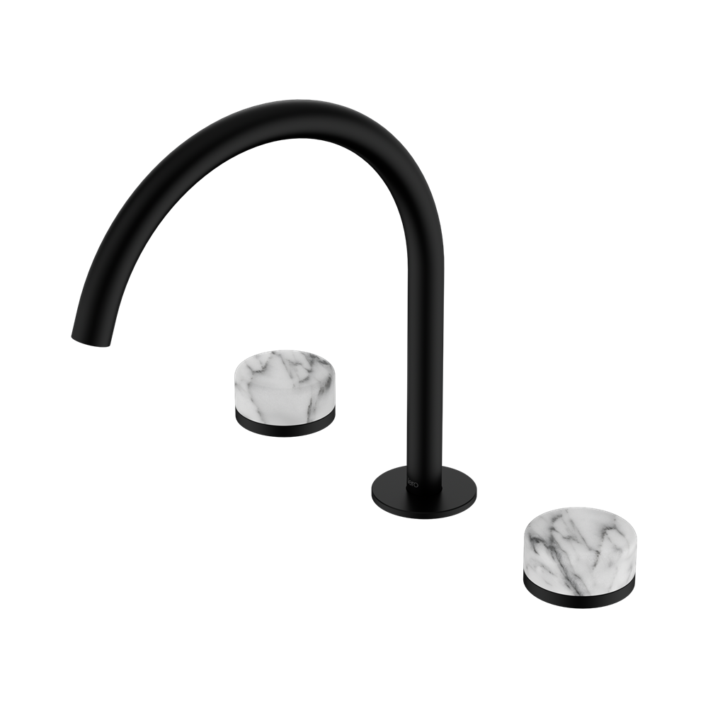 Nero Serenity Bath/Kitchen Set Arc Spout With Arabescato Corchia Handle Matte Black