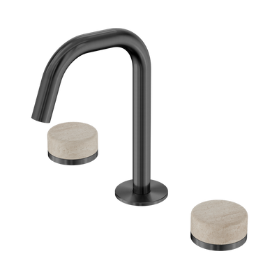 Nero Serenity Basin Set Edge Spout With Rome Travertine Handle Gun Metal