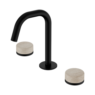 Nero Serenity Basin Set Edge Spout With Rome Travertine Handle Matte Black