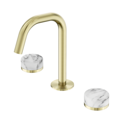 Nero Serenity Basin Set Edge Spout With Arabescato Corchia Handle Brushed Brushed Gold