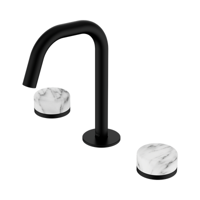 Nero Serenity Basin Set Edge Spout With Arabescato Corchia Handle Matte Black