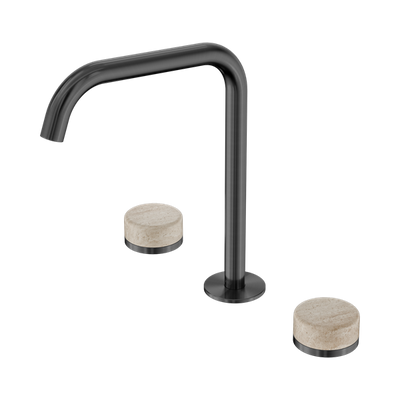 Nero Serenity Bath/Kitchen Set Edge Spout With Rome Travertine Handle Gun Metal