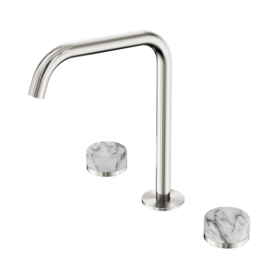 Nero Serenity Bath/Kitchen Set Edge Spout With Arabescato Corchia Handle Brushed Nickel