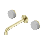 Nero Serenity Wall Basin Set 160/185/220mm Spout With Carrara Handles Brushed Gold