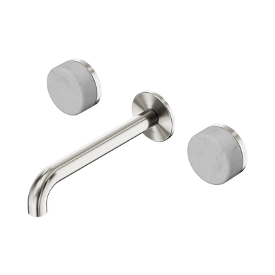 Nero Serenity Wall Basin Set 160/185/220mm Spout With Carrara Handles Brushed Nickel
