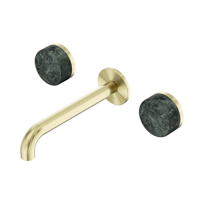 Nero Serenity Wall Basin Set 160/185/220mm Spout With  Verde Alpi Handles Brushed Bronze