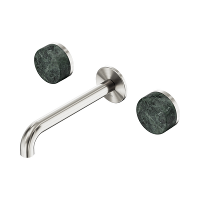 Nero Serenity Wall Basin Set 160/185/220mm Spout With  Verde Alpi Handles Brushed Nickel