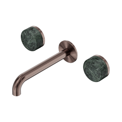 Nero Serenity Wall Basin Set 160/185/220mm Spout With  Verde Alpi Handles Brushed Bronze