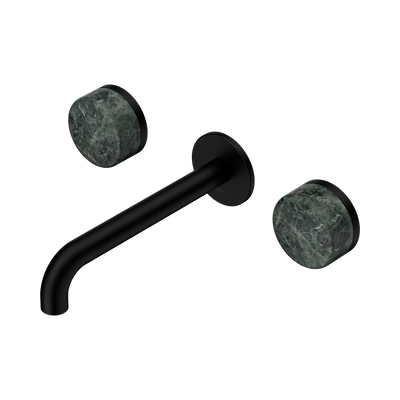 Nero Serenity Wall Basin Set 160/185/220mm Spout With  Verde Alpi Handles Matte Black