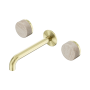 Nero Serenity Wall Basin Set 185mm Spout With Rome Travertine Handle - Brushed Gold