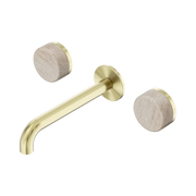 Nero Serenity Wall Basin Set 160/185/220mm Spout With Rome Travertine Handles Brushed Gold