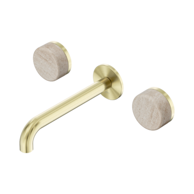 Nero Serenity Wall Basin Set 160/185/220mm Spout With Rome Travertine Handles Brushed Gold