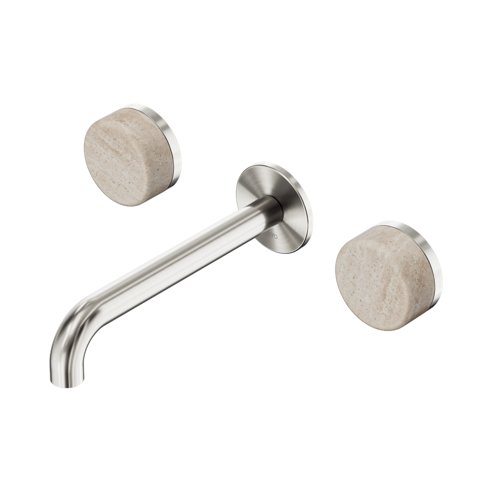 Nero Serenity Wall Basin Set 160/185/220mm Spout With Rome Travertine Handles Brushed Nickel
