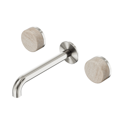 Nero Serenity Wall Basin Set 160/185/220mm Spout With Rome Travertine Handles Brushed Nickel