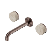 Nero Serenity Wall Basin Set 185mm Spout With Rome Travertine Handle - Brushed Bronze