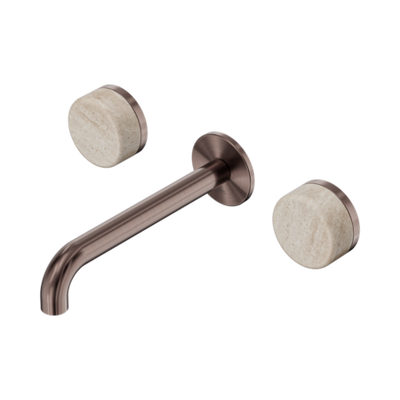 Nero Serenity Wall Basin Set 160/185/220mm Spout With Rome Travertine Handles Brushed Bronze