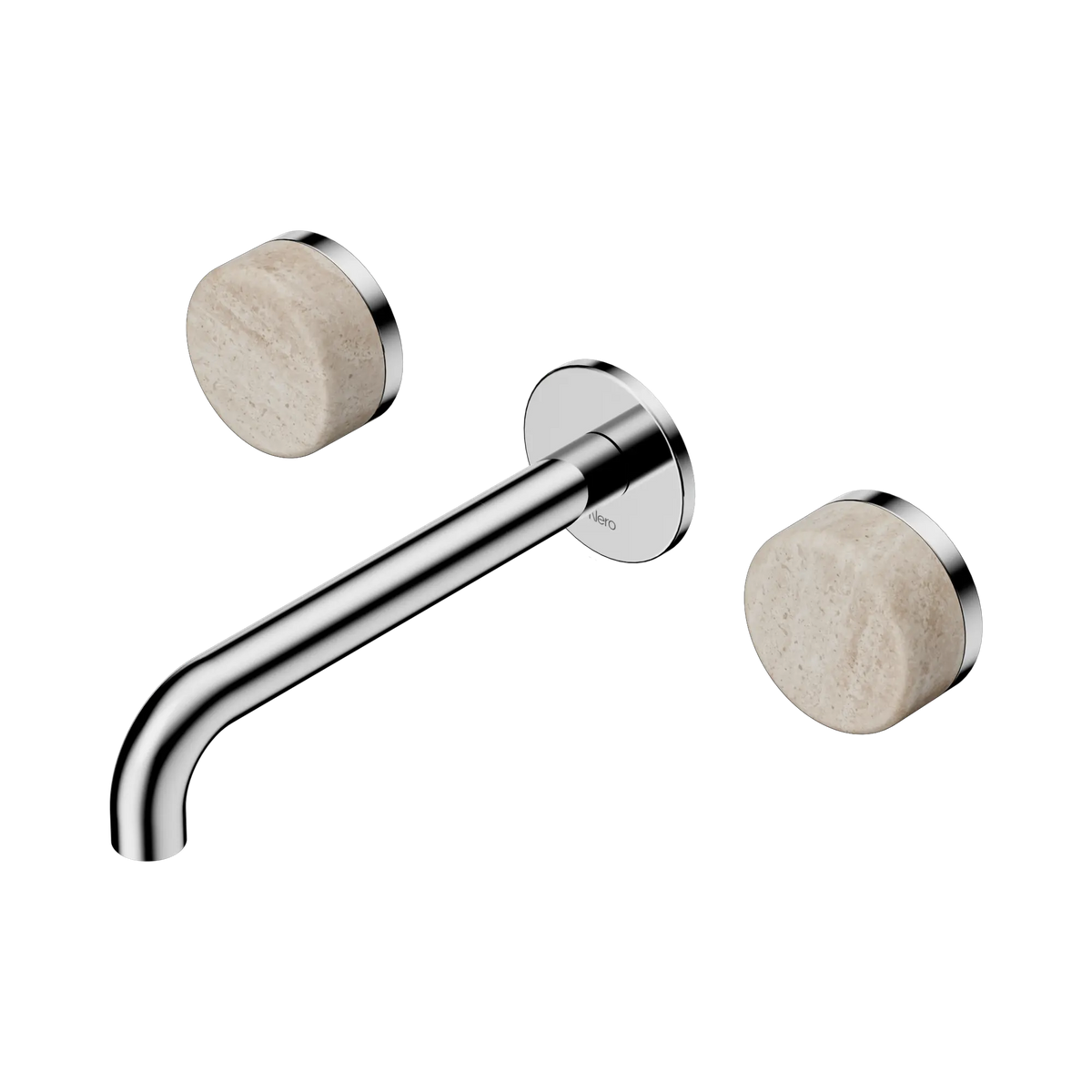 Nero Serenity Wall Basin Set 185mm Spout With Rome Travertine Handle - Chrome