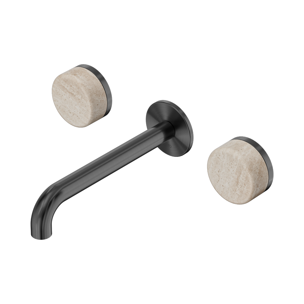 Nero  Serenity Wall Basin Set 160/185/220mm Spout With Rome Travertine Handles Gun Metal