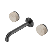 Nero  Serenity Wall Basin Set 160/185/220mm Spout With Rome Travertine Handles Gun Metal
