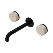 Nero Serenity Wall Basin Set 185mm Spout With Rome Travertine Handle - Matte Black