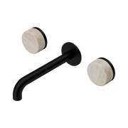 Nero Serenity Wall Basin Set 160/185/220mm Spout With Rome Travertine Handles Matte Black