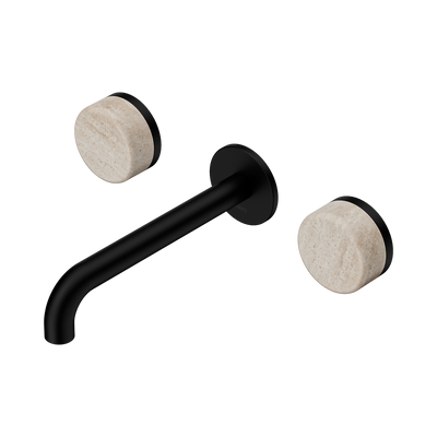 Nero Serenity Wall Basin Set 160/185/220mm Spout With Rome Travertine Handles Matte Black